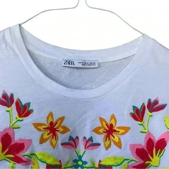 Zara women’s embroidered white cropped tee sz M in excellent used condition - Picture 5 of 5